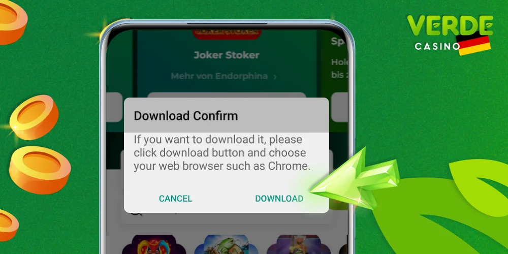 Stimmen Sie dem Herunterladen der Verde Casino-App zu