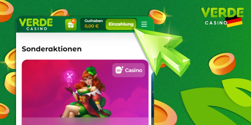 Klicken Sie auf "Einzahlung", um Ihr Guthaben aufzuladen