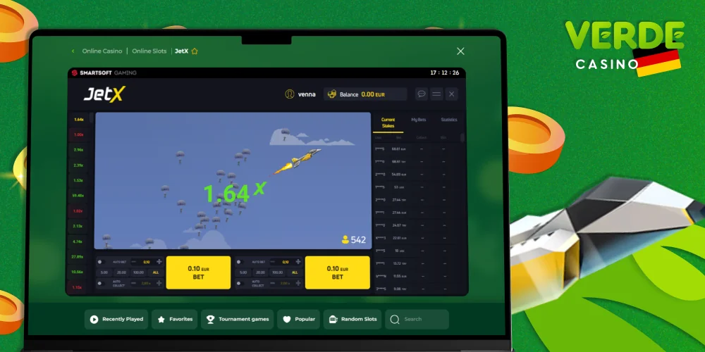 JetX im Verde Casino in Deutschland spielen