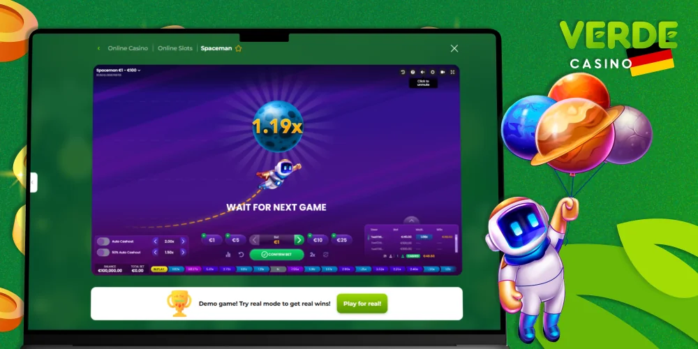Spielen Sie Spaceman im Verde Casino